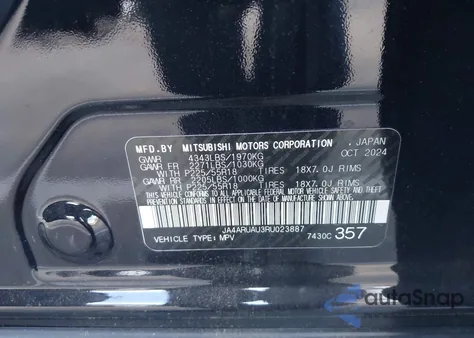 2024 Mitsubishi Outlander Sport 2.0 Es Awc/2.0 Le Awc/2.0 Ralliart Awc/2.0 S Awc/2.0 Se Awc/2.0 Trail Edition Awc z USA, uszkodzony, nr VIN JA4ARUAU3RU023887